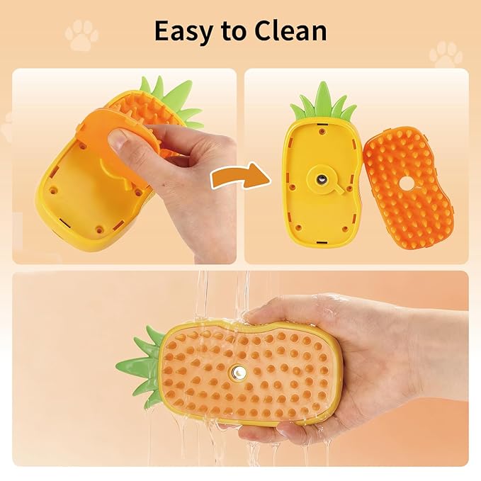 Cat Steam Brush for Shedding, 4 in 1 Rechargeable Steam Brush for Cats and Dogs, Anti-Static, Massage, Cleaning, Shedding & Combing All in One! (Yellow)