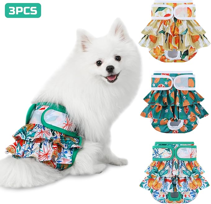 Dog Diapers Washable (3 Pack), Reusable Female Dog Diapers Highly Absorbent for Heat, Incontinence, XS