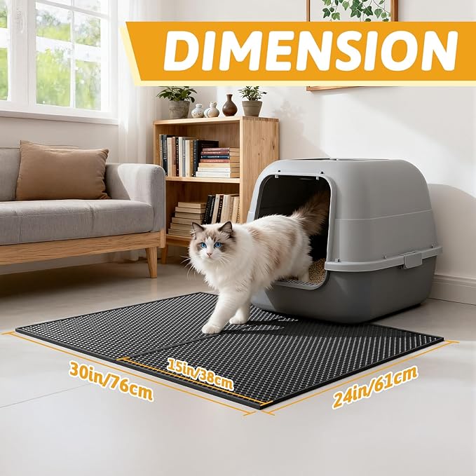 Pieviev 2 Packs Cat Litter Mat Double Layer Waterproof Urine Proof Trapping Mat (24"X15", Black)