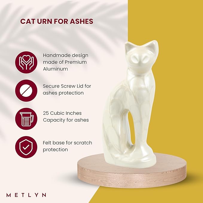 Cat Urns for Ashes - Pet Memorial Cat Urn Cat Memorial Gift, Pet Urn for Cat Ashes Keepsake Pet urns for Cats Ashes, Pet Ashes Urn, Pet Cremation Urn (Pearl)