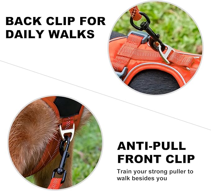 Plutus Pet No Pull Dog Harness, Release at Neck, Soft Padded, Reflective Adjustable Dog Vest Harness for Small, Medium, Large Dogs(Orange, L)