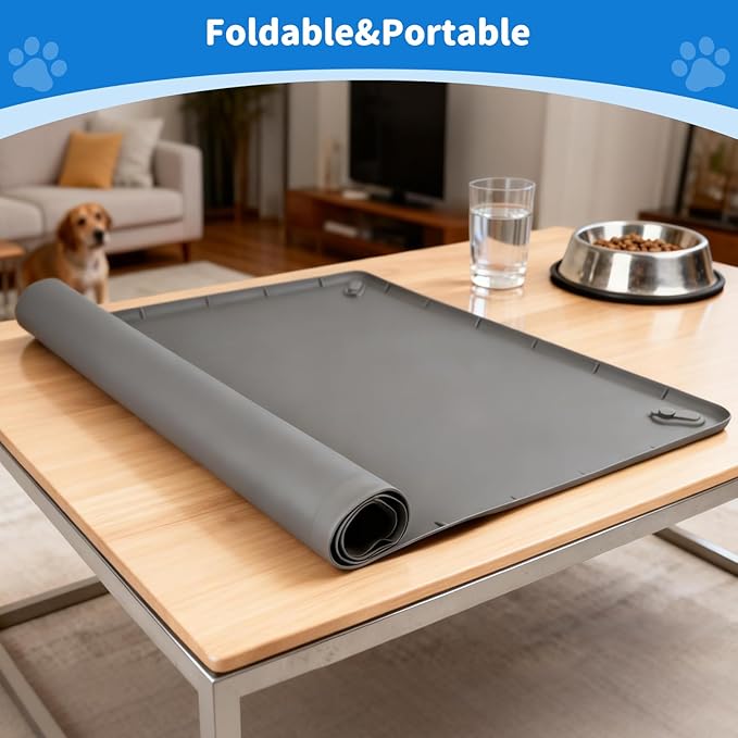 ALOOF Large Silicone Dog Pee Pad Holder 25x36 in, Puppy Potty Training Tray with Magnetic Snaps & Raised Edges, Non-Slip Floor Protector, Gray