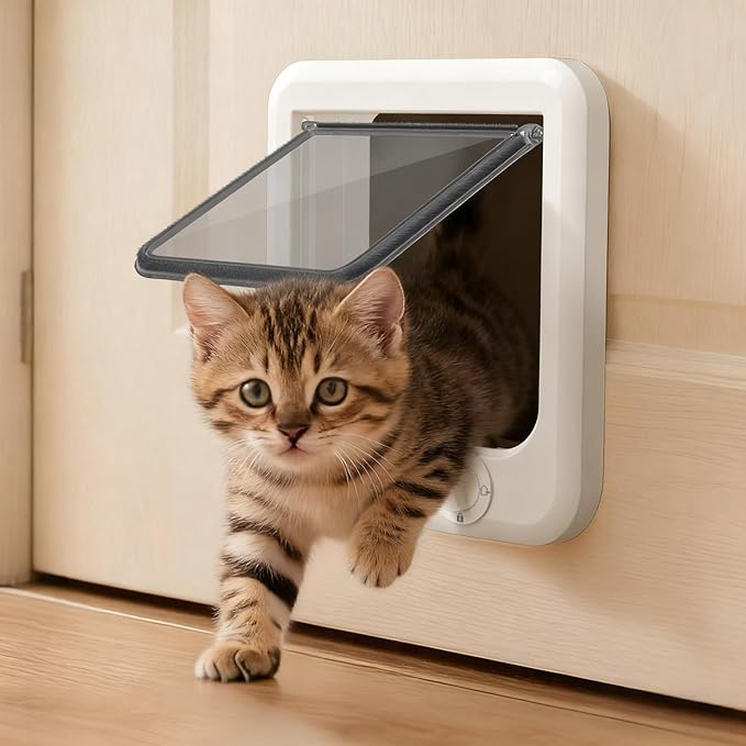 LIBBEPET Cat Door Interior Door, Push & Turn 4-Way Lock Indoor Cat Doors, Reinforced ABS Frame Pet Doors for Cats Up to 11 lbs, Easy DIY Installation for Interior and Exterior Doors, Medium