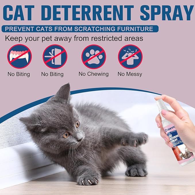 Cat Deterrent Spray, Natural Non-Scratch Spray, Non-Toxic Alcohol Free Formula, Safe Indoor & Outdoor Training Aid, for Dogs and Kittens, Curtains, Furniture, Sofas, Cushions, 120ml/pc (2)