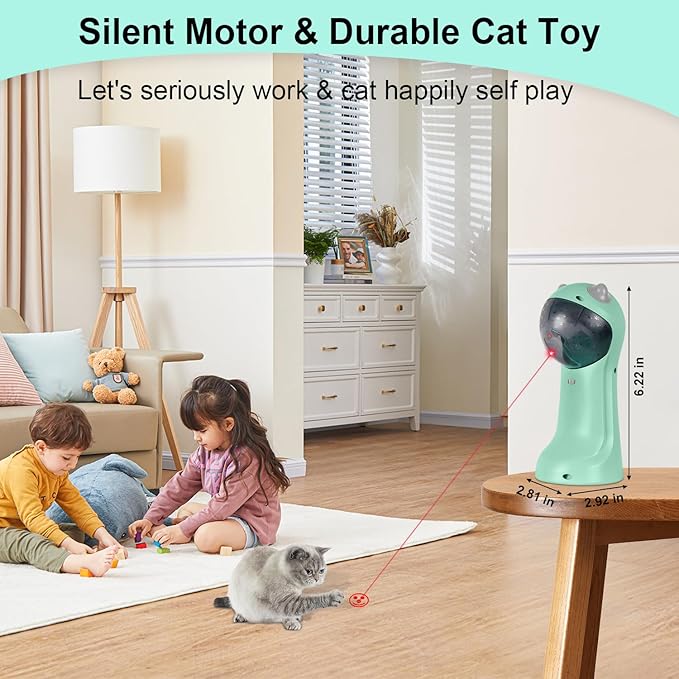 TBTeek Cat Toy, Automatic, Motion-Activated, Rechargeable, 5 Fun Patterns, Random Rotating Trajectory, 4 Speed Modes, Adjustable Light Angles for Indoor Cat Kitten Dog（Green）