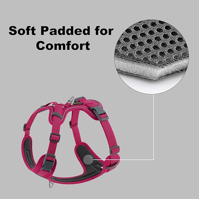 Plutus Pet No Pull Dog Harness, Release at Neck, Soft Padded, Reflective Adjustable Dog Vest Harness for Small, Medium, Large Dogs(Hot Pink, L)