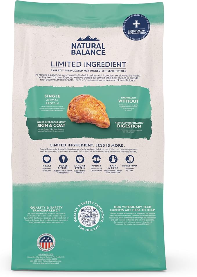 Natural Balance Limited Ingredient Adult Grain-Free Dry Dog Food, Chicken & Sweet Potato Recipe, 4 Pound (Pack of 1)