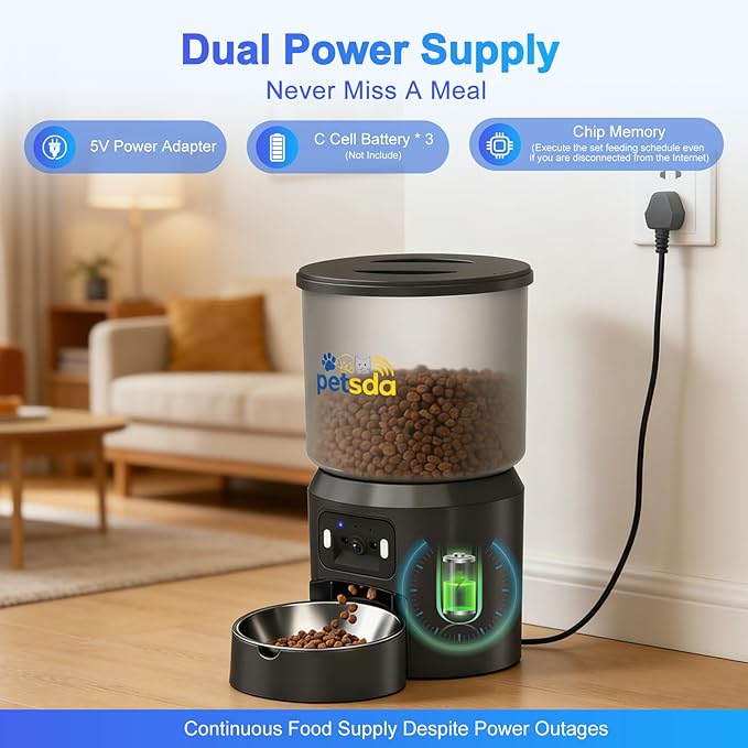 Automatic Cat Feeder with 2K Camera 5G WiFi 4L Timed Dry Food Dispenser APP Control, 15 Meals Programmable 1-20 Portion Per Day Dual Power Supply with Stainless Bowl for Multiple Pet Easy Clean