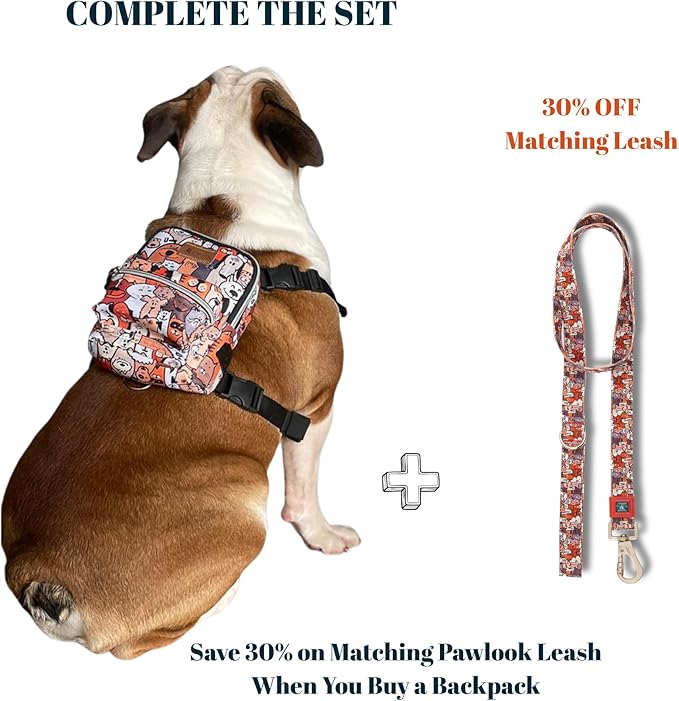 PawLook Design Dog Backpack Harness with Leash-Stylish Dogbagpack-Poop Bag Dispenser Dog Backpack-Dog Self Carrier Backpack-Dog Bag Vest with D-Ring-Backpack for Dogs to Wear-1 Piece (Paws, S)