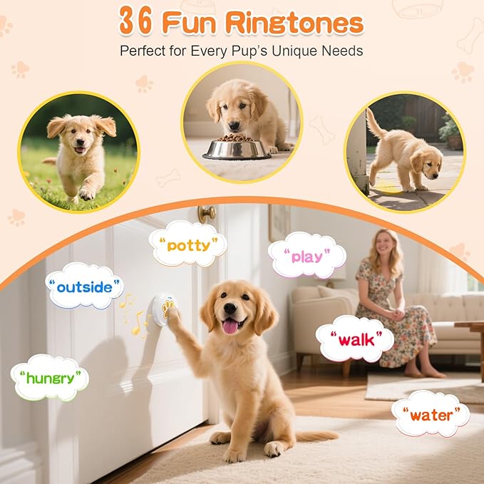 ChunHee Dog Bells to Go Outside – Bell for Dogs to Ring to Go Potty | Dog Door Bell with 5 Adjustable Volume & 36 Ring Tones | Chew-Proof Dog Training Bells for Door