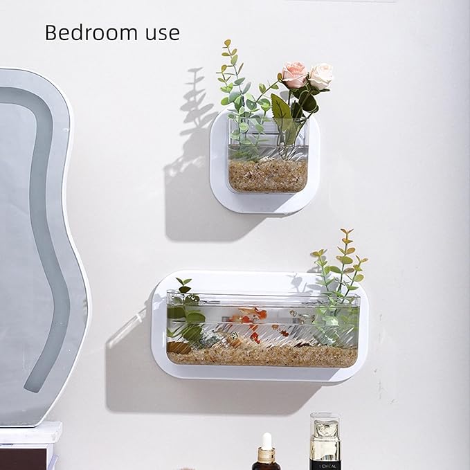 Wall Fish Tank, Wall Plastic Vase, 0.4 Gallon Mini Wall Mounted Fish Tank, 1500ml Wall Hydroponic Plants, Hanging Hydroponic Plant Pot, Living Room Decoration(1Pc)