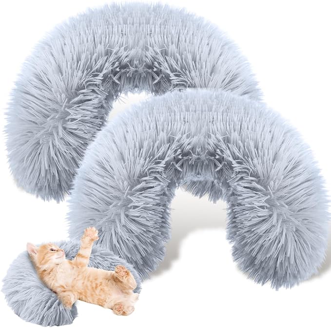 Sweetude 2 Pcs Cat Pillow for Indoor Cats and Dogs Ultra Soft Fluffy Pet Calming Toy Half Donut Cuddler U Shaped Pet Neck Pillow Joint Relief Cervical Protection