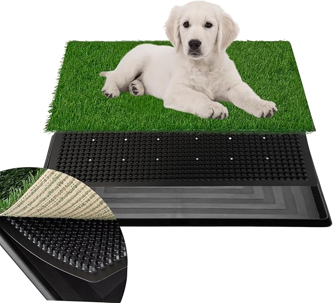 Artificial Dog Grass Pad with Tray for Potty – 16x20 inches Strong Absorbency Grass Pad, Dog Litter Box for Indoor/Balcony/Apartment