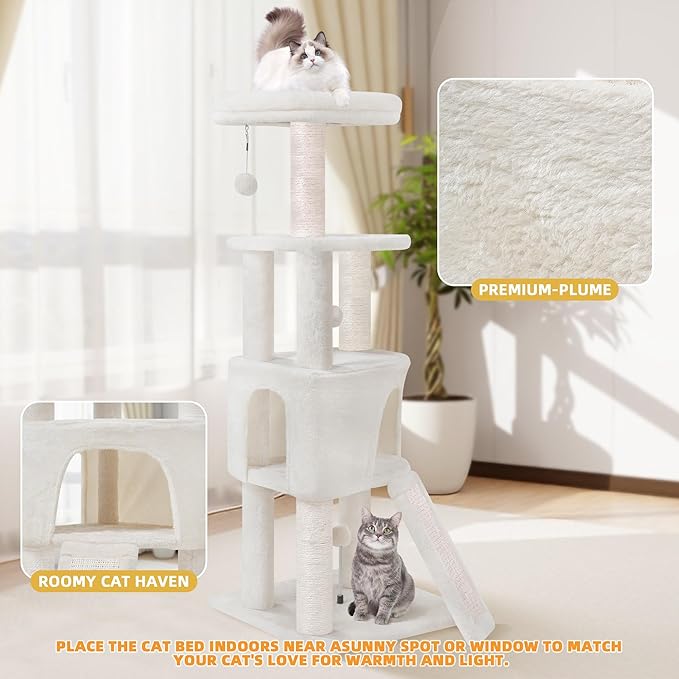 45in Cat Tree Tower with Big Condo for Indoor Kitten,Cat Tower with Scratching Post,Scratching Board and Cat Toys,Multi-Level,Small Space,Transformer Cat Tree, Beige(New)