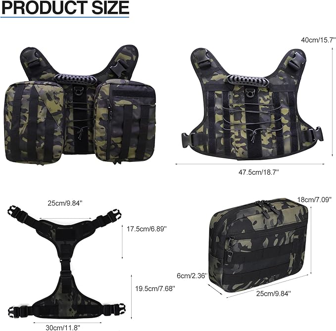 BYGD Outdoors Dog Hiking Backpacks, Hiking Backpack for Large Dogs with Side Pockets, Adjustable Strap, Large Capacity 2 Spacious Side Bags, Breathable Waterproof Fabric (Camo)