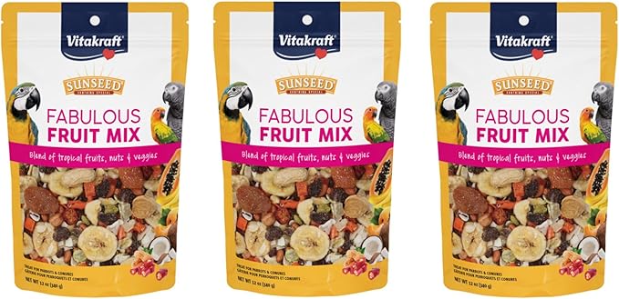 SunSeed Fabulous Fruit Mix Parrot Treat, 12 oz, 3 Pack, All Natural, with Probiotics and DHA