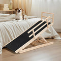 SLSY Dog Ramp for Bed, Couch & SUV, Upgraded Folding Adjustable Pet Ramp with Non-Slip Rubber Mat, 45.2" Long, 5 Heights 15.7''–23.6", Portable Wooden Step Supports up to 200 lbs for Pet(Natural)