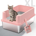 Stainless Steel Litter Box, Extra Large Litter Boxes for Big Cats, XLarge Metal Cat Litter Box with Lid, Anti-Urine Leakage XL Box with High Sides, Easy Clean, Non-Sticky, Scoop Included (Pink, XL)