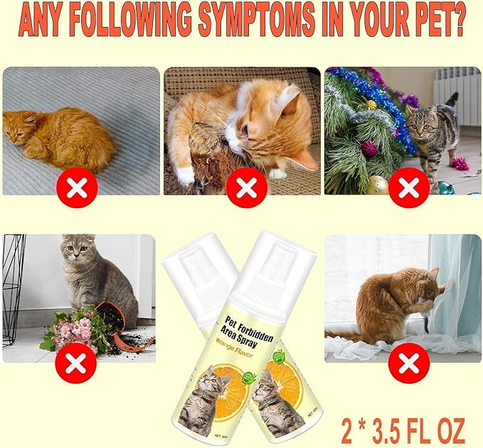 Cat Deterrent Spray – Anti-Scratch Cat Spray 100% Natural, Plant-Based Formula to Stop Scratching, Chewing & Urine Spraying – Indoor Use Safe for Furniture, Pets & Kids – 6.76 oz Orange