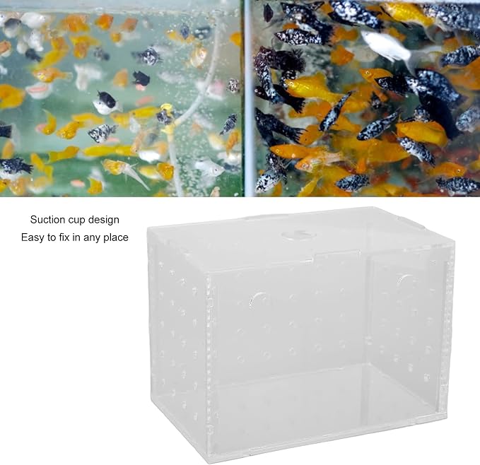 Fish Breeder Box, Aquarium Fish Breeding Box, High Transparency Acrylic Hatchery Incubator with Suction Cups for Baby Fish Shrimp Clownfish Isolation and Rearing (11 * 7 * 8CM)