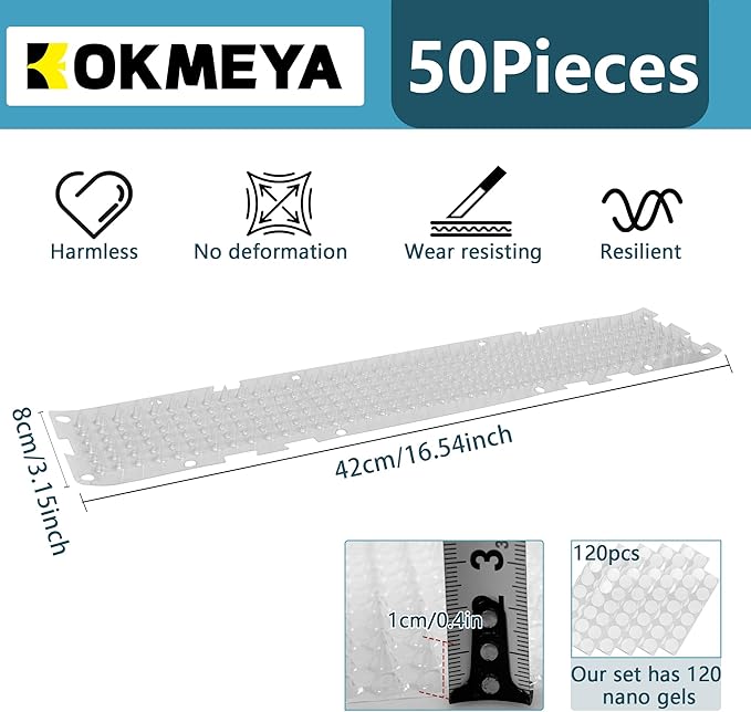 50 Pack Scat Mat for Cats - 3.3 x 16.7 Inch Cat Deterrent Mat to Keep Cats Out of Yard Permanently, Dog and Cat Spikes Mat with 0.5 Inch Sturdy Design Spike for Cat Pee Deterrent