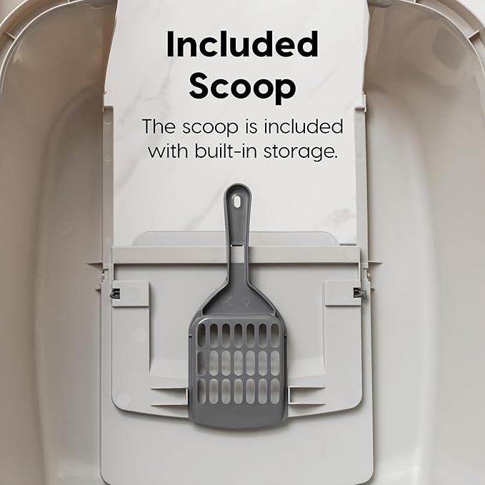 IRIS USA Large Cat Litter Box with Front Door Flap, Covered Enclosed Litter Box Enclosure with Scoop, Handle & Buckles for Portability & Privacy, Hidden Litter Pan, Gray