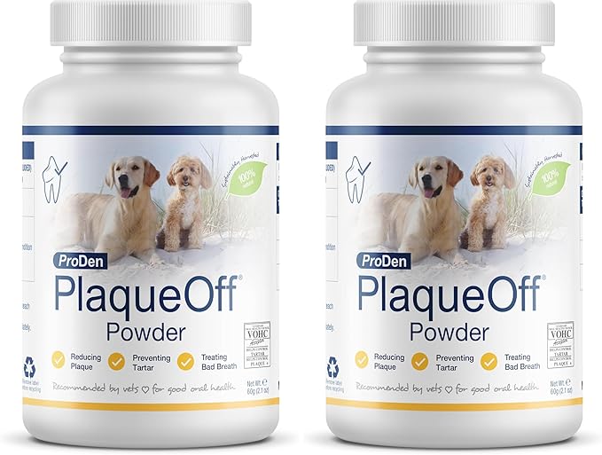 ProDen PlaqueOff Powder for Pets - Cat & Dog Breath Freshener - Plaque & Tartar Remover for Pet Oral Care - 60g (Pack of 2)