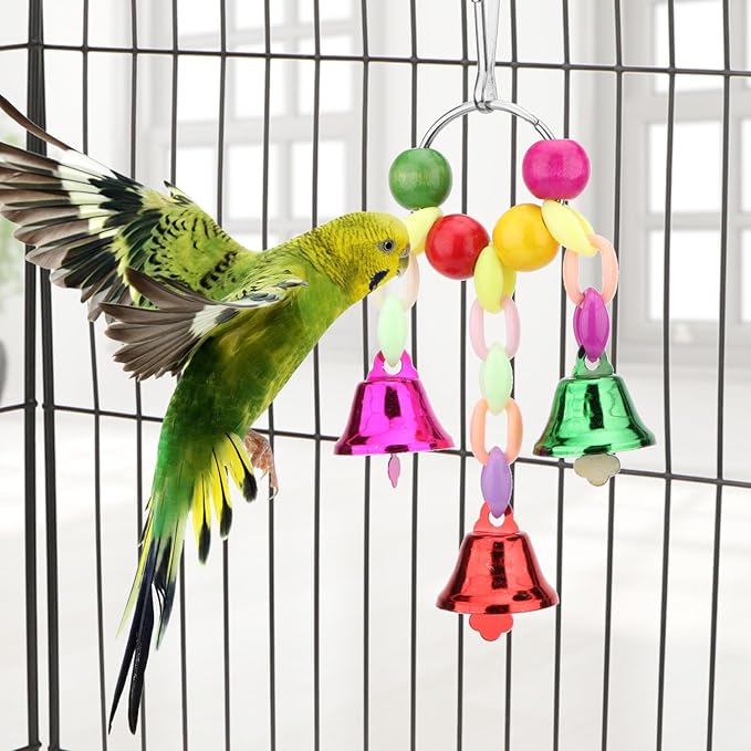 Hypeety Parrot Chew Toys Swing Colorful Bells Chandelier Bird Hanging Toy Parrot Cage Craft Toys Cages African Grey Conure Cockatiel Hanging Bell B