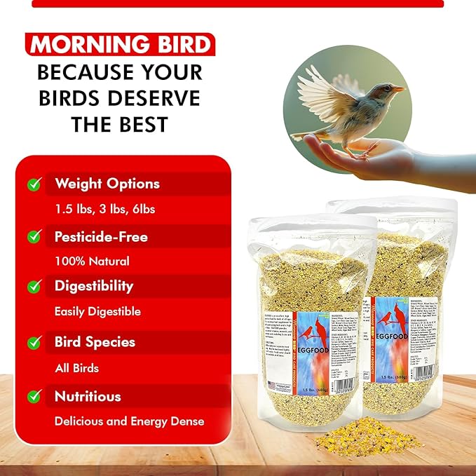 Morning Bird Eggfood 3 lbs (2-Pack, 1.5 lbs Each) – Protein-Rich Soft Food for Birds - High in Protein, Vitamins & Minerals – Supports Growth, Digestion & Feather Health – Ideal for Breeding Birds