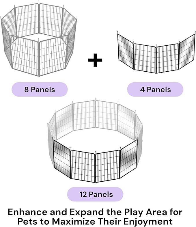 SunsGrove Dog Playpen Outdoor, Heavy Duty 40 Inch 4 Panels Play Pen for Medium and Large Dogs, Free and Safe Play Dog Fence, Black