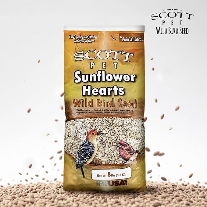 Scott Pet Wild Bird Seed, Sunflower Hearts, 8 lbs Bag, For All Feeder Types, Great Source of Protein, Food for Outside Wild Birds