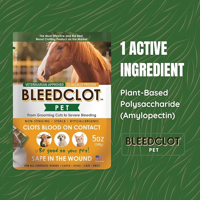 FirstAid Blood Clotting Powder | Stop Bleeding on All Animals Guaranteed | Minor Cuts to Arterial Bleeding | from Makers of BleedStop | Veterinarian + Household Use (1 Pouch, 5 oz)