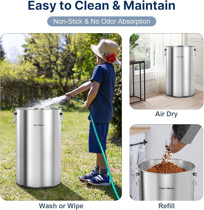 2PK 35 Lbs Stainless Steel Dog Food Storage Container with Airtight Lid & Ceramic Bone Handle, Large Metal Dog Food Bin for Dogs & Cats, Keep Fresh, Easy to Clean