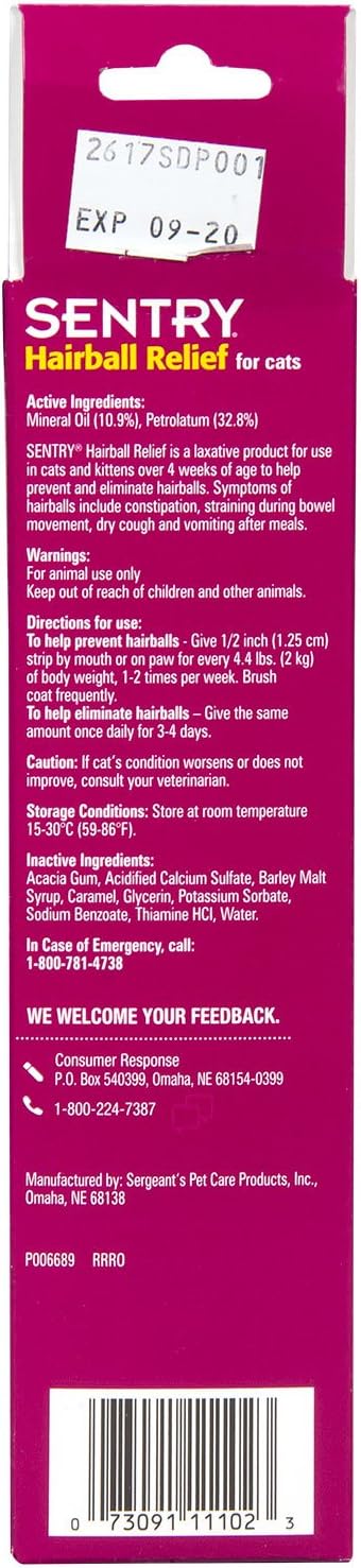 SENTRY PET CARE Sentry Hairball Relief for Cats,Malt Flavor,4.4 Ounces