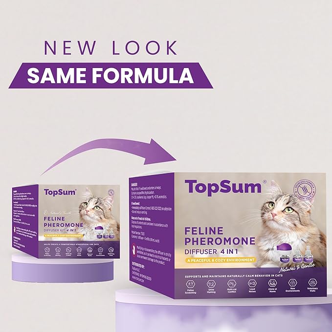 TopSum Cat Pheromones Calming Diffuser: 1 Diffuser & 3 Refills Top Value Kit Cat Calming Diffuser – Helps Reduce Scratching Peeing Meowing Hiding Urine Marking Aggression