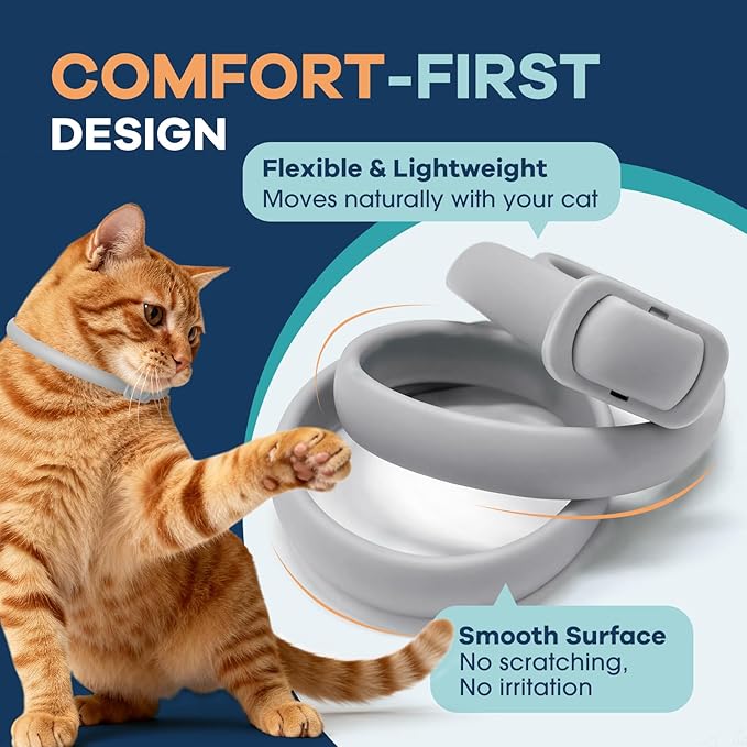Flea Collar for Cats, 8-Month Long-Lasting Protection, Adjustable, Water-Resistant, Natural Plant-Based, Safe for Adults & Kittens, 1 Pack (White)