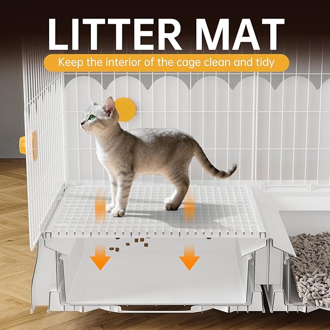 Oneluck Cat Cage Indoor On Wheels,Cat Kennel with Litter Box,35.5" L x 21.6" W x 44.4" H,Ideal for 1-3 Cats