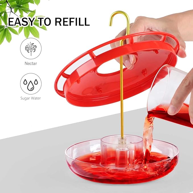 eWonLife Hummingbird Feeder for Outdoors Hanging, Humming Bird feeders, Easy to Clean and Fill, Leak Proof, 2 Pack Saucer Feeder for Birds, with Clean Brush and 8 Feeding Ports (16 OZ/Pack)
