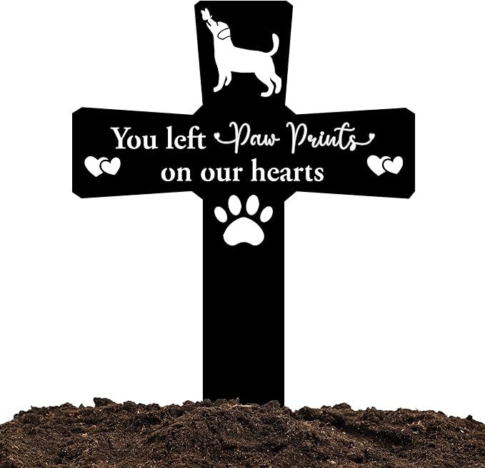 Metal Pet Memorial Garden Decoration – Dog Grave Cross for Outdoor or Indoor Display, Weatherproof Headstone Plaque for Loss of Beloved Pet, 12in Graveyard Tribute Sign