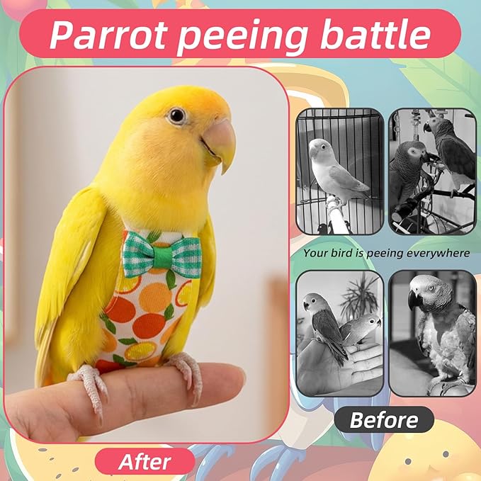 7 Pcs Bird Diaper, Cute Parrot Diaper with Waterproof Inner, Reusable Chicken Pants Bird Flight Suit for Parakeet, Cockatie,l Mini Macaw, Canary, Pet Chicken & Duck
