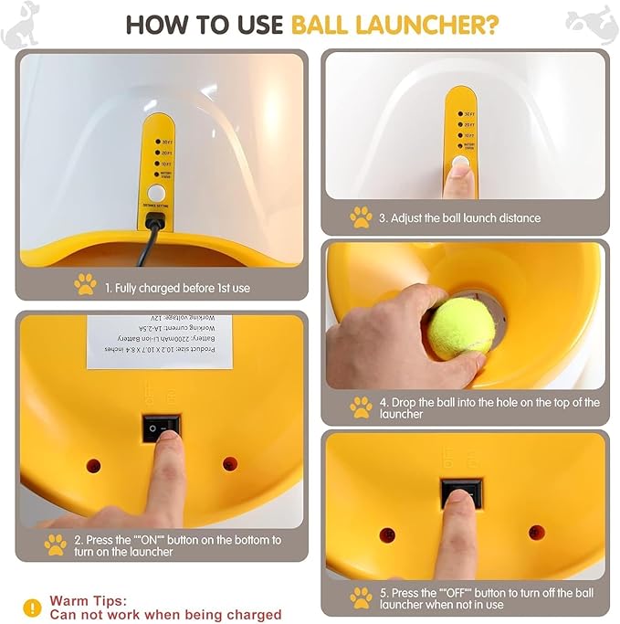Automatic Dog Ball Launcher, Balls Thower with 6 Mini Tennis Balls, Interactive Dog Toys Indoor Outdoor Ball Thrower Machine for Small Dogs with 3 Distance Settings (Orange)