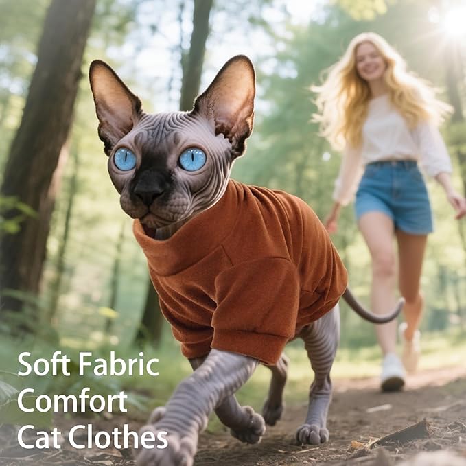 Fleece Sphynx Cat Clothes Soft Hairless Cat Clothes Pullover Cat Sweater for Chihuahua All Season Light and Warm Kitten Cloth for Cats Only Puppy Clothes Small Dog Sweater (Orange, S)