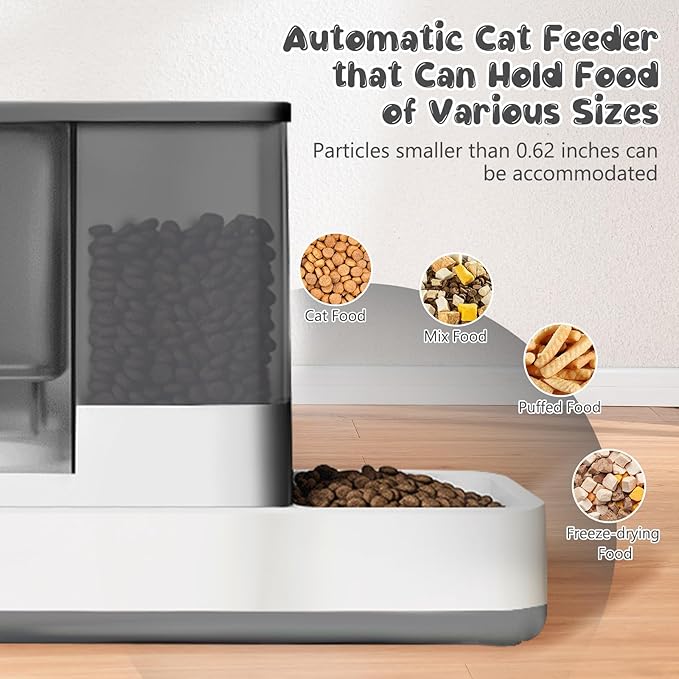 Automatic Cat Feeder and Water Dispenser, 2 in 1 Gravity Pet Food Feeder and Water Dispenser Detachable Cat Food Dispenser for Small Dogs and Cats, Gray