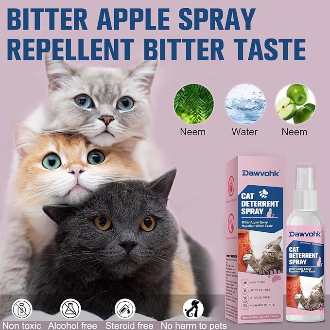 Cat Deterrent Spray, Natural Non-Scratch Spray, Non-Toxic Alcohol Free Formula, Safe Indoor & Outdoor Training Aid, for Dogs and Kittens, Curtains, Furniture, Sofas, Cushions, 120ml/pc (2)