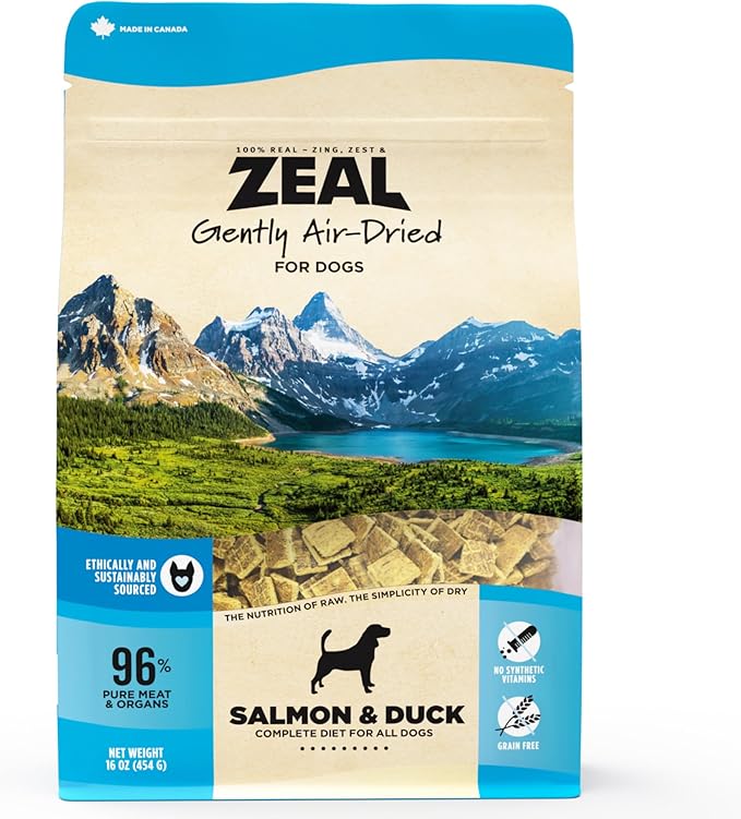 ZEAL Canada Air-Dried Salmon & Duck Recipe for Dogs - Superfood Omega-3 Rich, Dual-Protein, Grain Free, No Fillers, Complete Nutrition (Salmon & Duck, 1 lb)