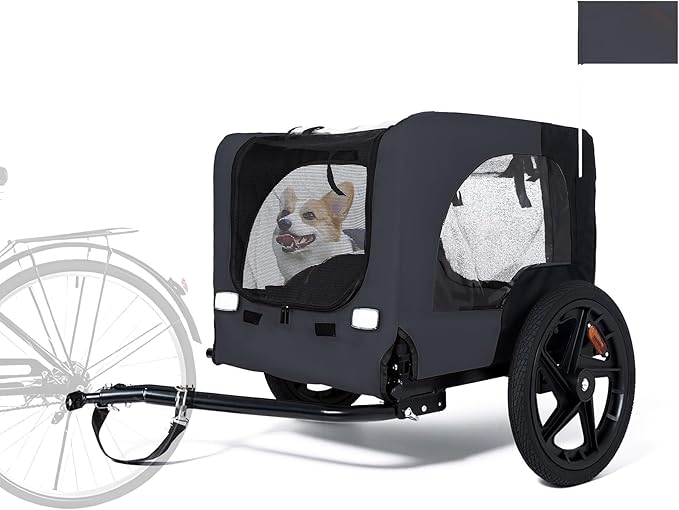 Anwick Dog Bike Trailer, Heavy Duty Dog Trailer for Bicycle, Cart Pet Bike Carrier with 3 Doors, 16" Wheels, Flag, Collapsible to Store, Pet Cart Bicycle Carrier for Small and Medium Pets