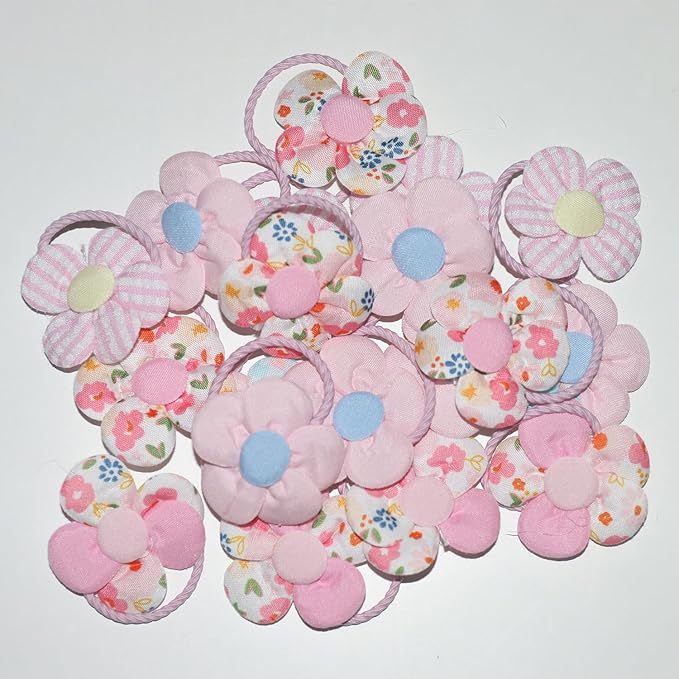 20 Pcs Handmade Cute Puppy Hair Bows, Flower Bowknot with Rubber Bands for Small Dog Hair Ties Accessories Peach Pink