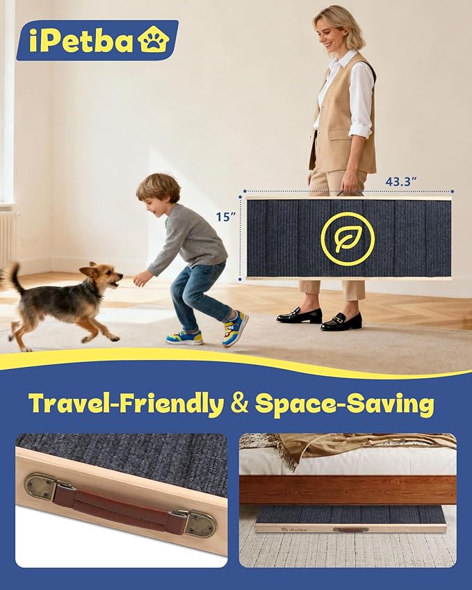 Dog Ramp for Bed & Couch for Small & Medium Dogs - Joint-Friendly, Anti-Slip, Adjustable, Odor-Free, Up to 70 lbs