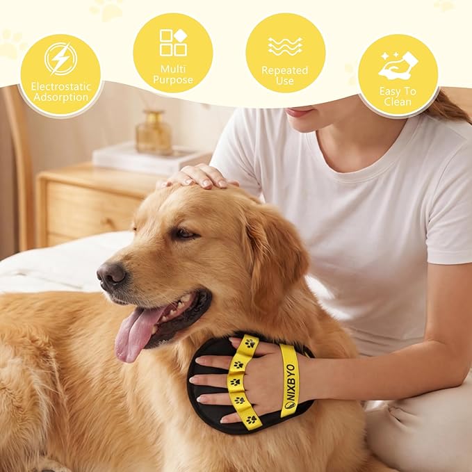 Pet Hair Removal Glove, Cat & Dog Hair Remover Magic Brush, Dog Grooming Gloves with Paw 5-Finger Design, Pet Hair Removal Tool for Car, Couch, Carpet, Furniture, Clothing