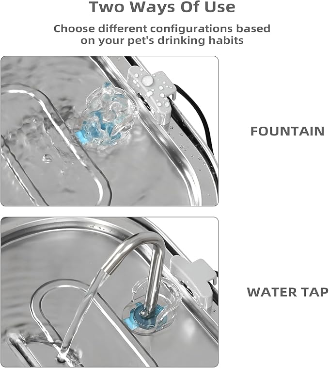 Cat Water Fountain Stainless Steel 3.2L/108oz Capacity, Automatic Pet Water Dispenser with Quiet Pump, and Dishwasher Safe Design for Cats, Dogs(Cat Fountain + 1 Filter + 1 Sponges)
